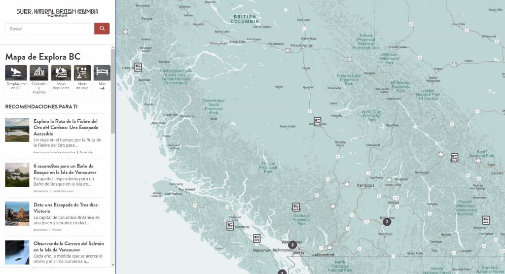 Image of the HelloBC.com consumer website interactive map