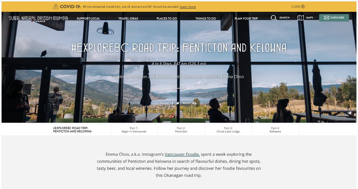 Screenshot of content created by @Vancouver Foodie as she spent a week exploring Penticton and Kelowna.