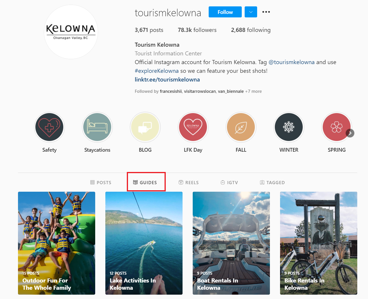 Screenshot of Tourism Kelowna's Guides featuring summer-content.