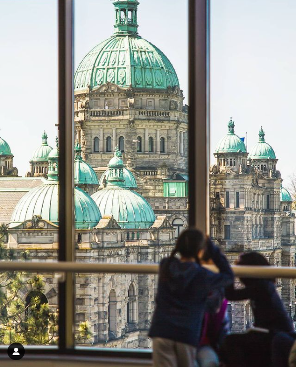 Photographer snaps a pic from their window of the nearby BC Legislature Building.