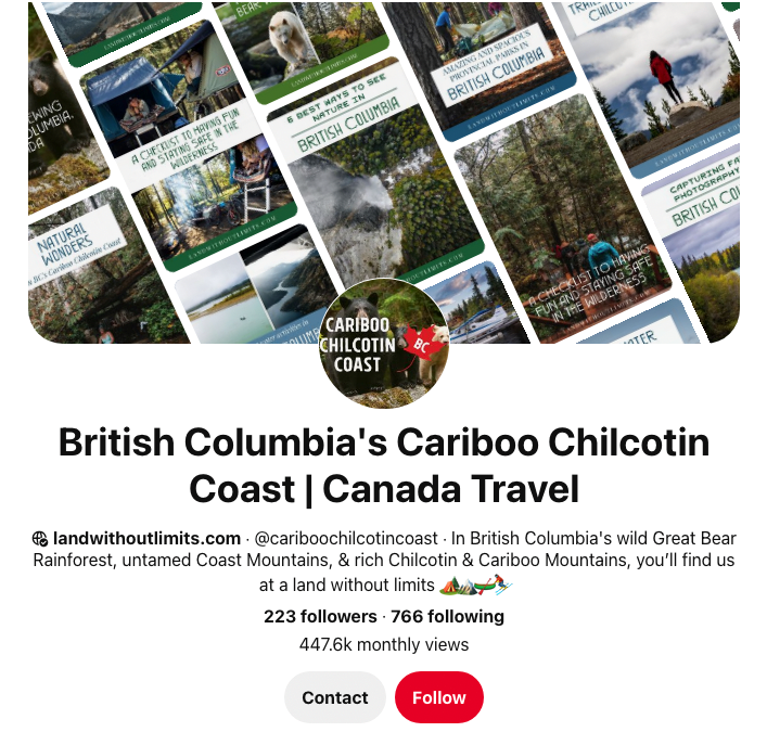 Image of the Cariboo Chilcotin Coast's Pinterest profile.