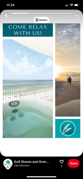 Two images side by side -A bathtub on a balcony overlooking the beach, and the silhouette of a couple walking along the beach at sunset.