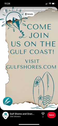 Graphic reads "Come join us on the gulf coast! Visit Gulfshores.com."