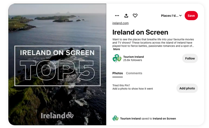 The words "Ireland On Screen, Top 5" is displayed over a beautiful oceanview.