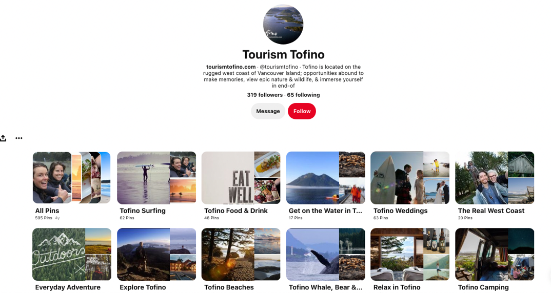 Tourism Tofino's Pinterest board features various activities to do in the area.