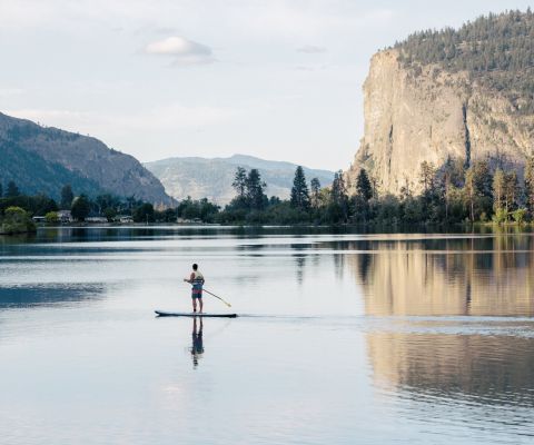 Stand up paddle boarding on Vaseux Lake in the Okanagan Valley